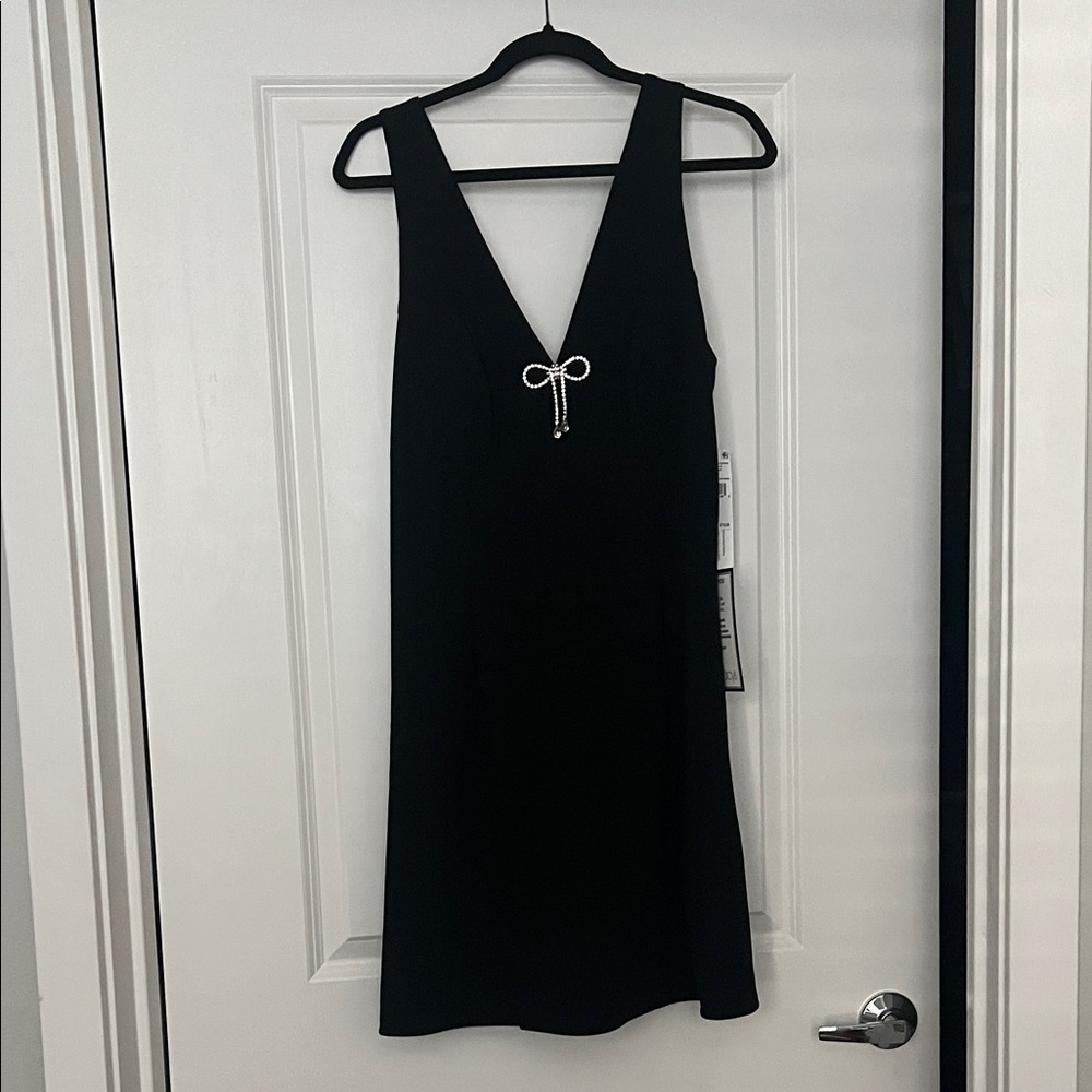 Adrianna Papell Black Backless Dress with Bow Accent